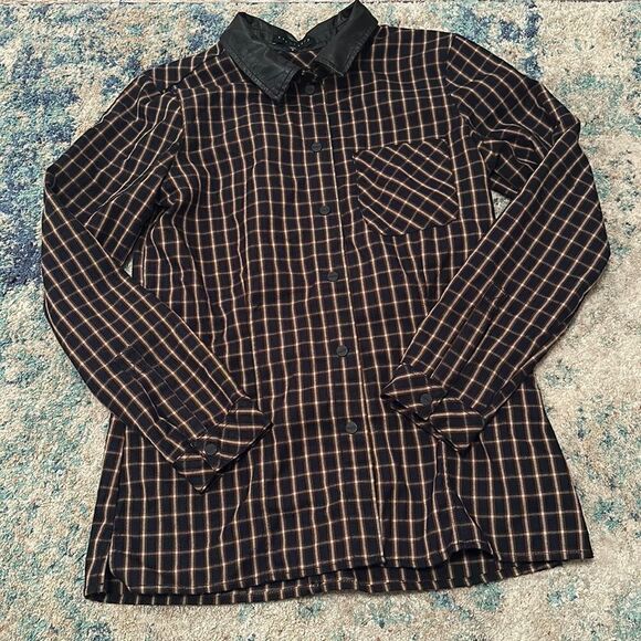 Sanctuary Faux Leather Collar Thick Snap Button Down Shirt - Picture 1 of 6